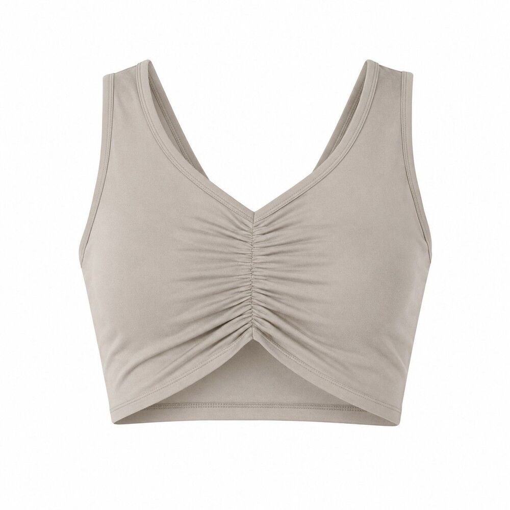 Reebok Studio Ruched Cropped Tank Top Women's 1X Boulder Grey V-Neck Workout